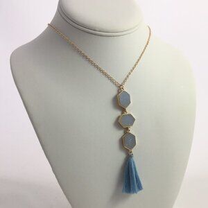 Jewelry necklace long tassel style gold tone blue stones fashion brand new